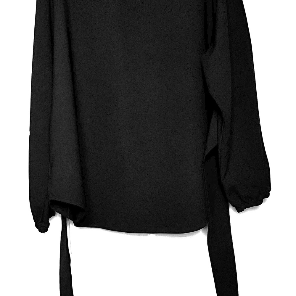 Black Wrap Blouse with Bishop Sleeves